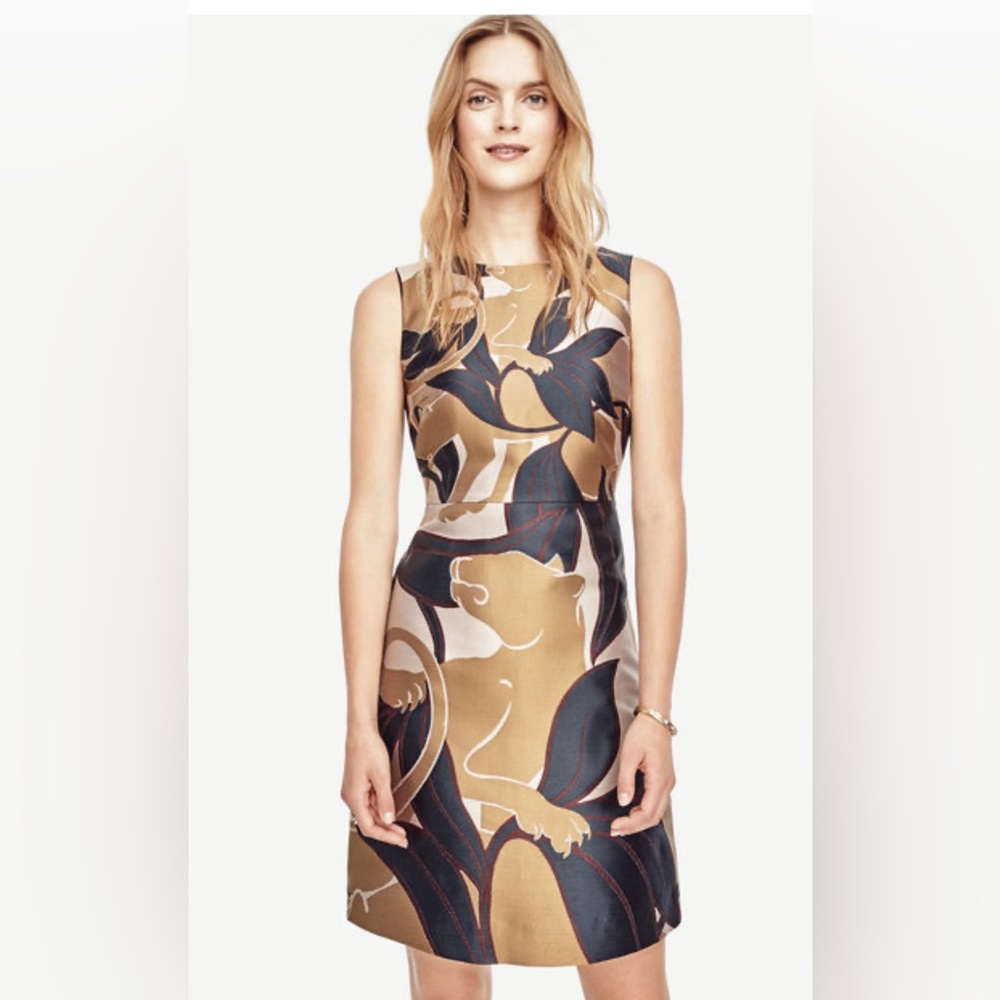 Ann Taylor Jungle Cat Jaguar Sheath Sleeveless Dress - size 6